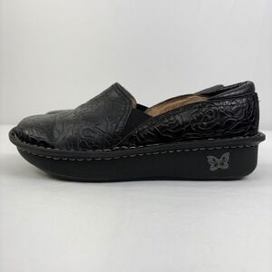 Alegria Debra Rose Embossed Black Leather Slip On Comfort Clogs Shoes Size 38